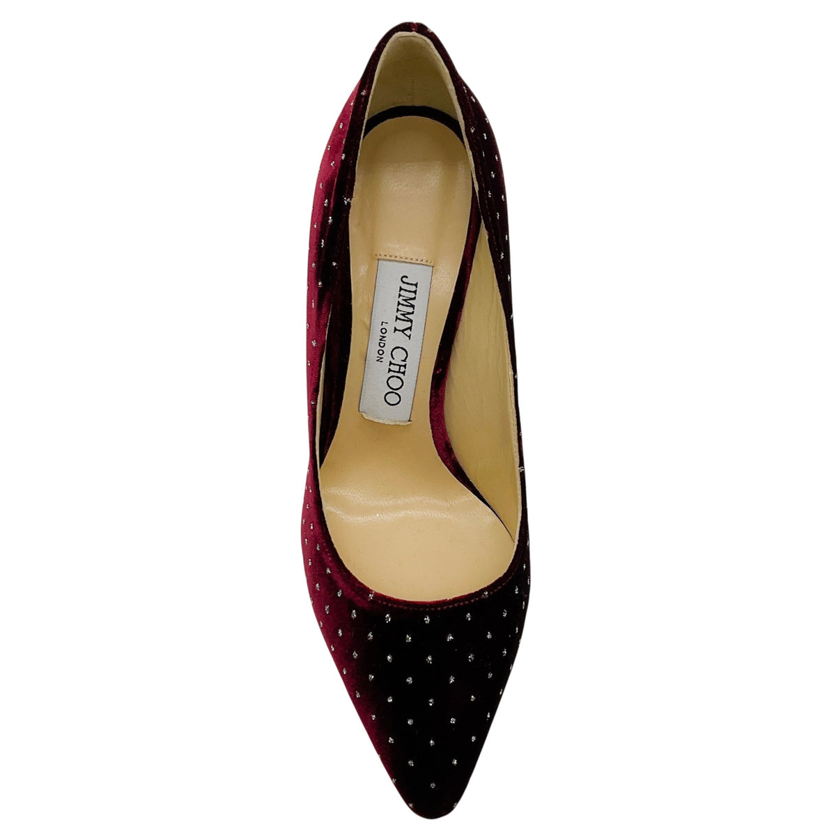 Jimmy Choo Burgundy Velvet Romy 100 Pumps with Crystal Embellishments