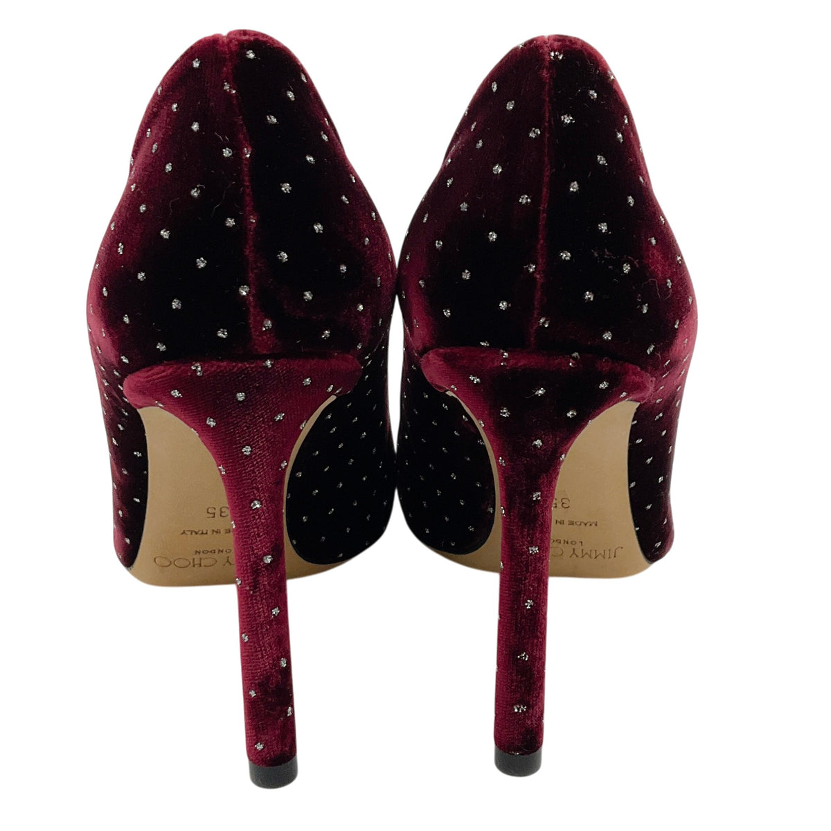 Jimmy Choo Burgundy Velvet Romy 100 Pumps with Crystal Embellishments