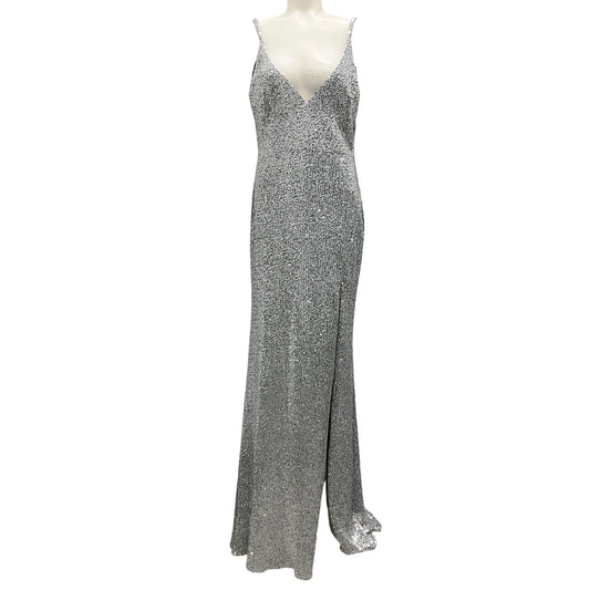 Mac Duggal Silver Sequined Sleeveless Gown / Formal Dress