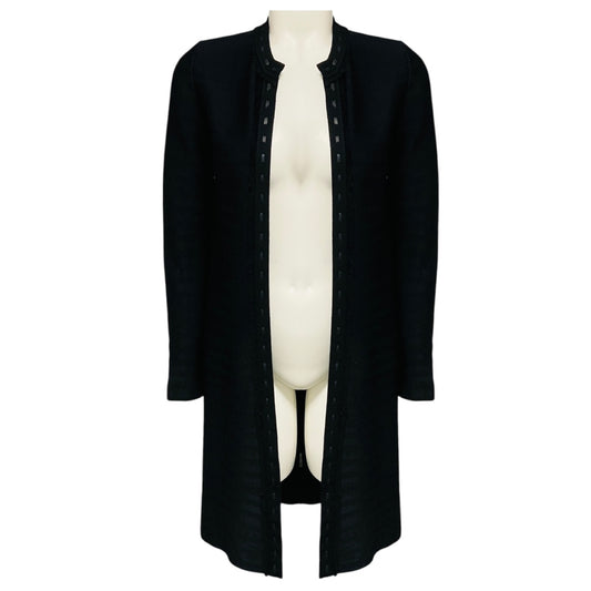 Ralph Lauren Collection Black Fringed Aztec Patterned Knit Long Cardigan Sweater