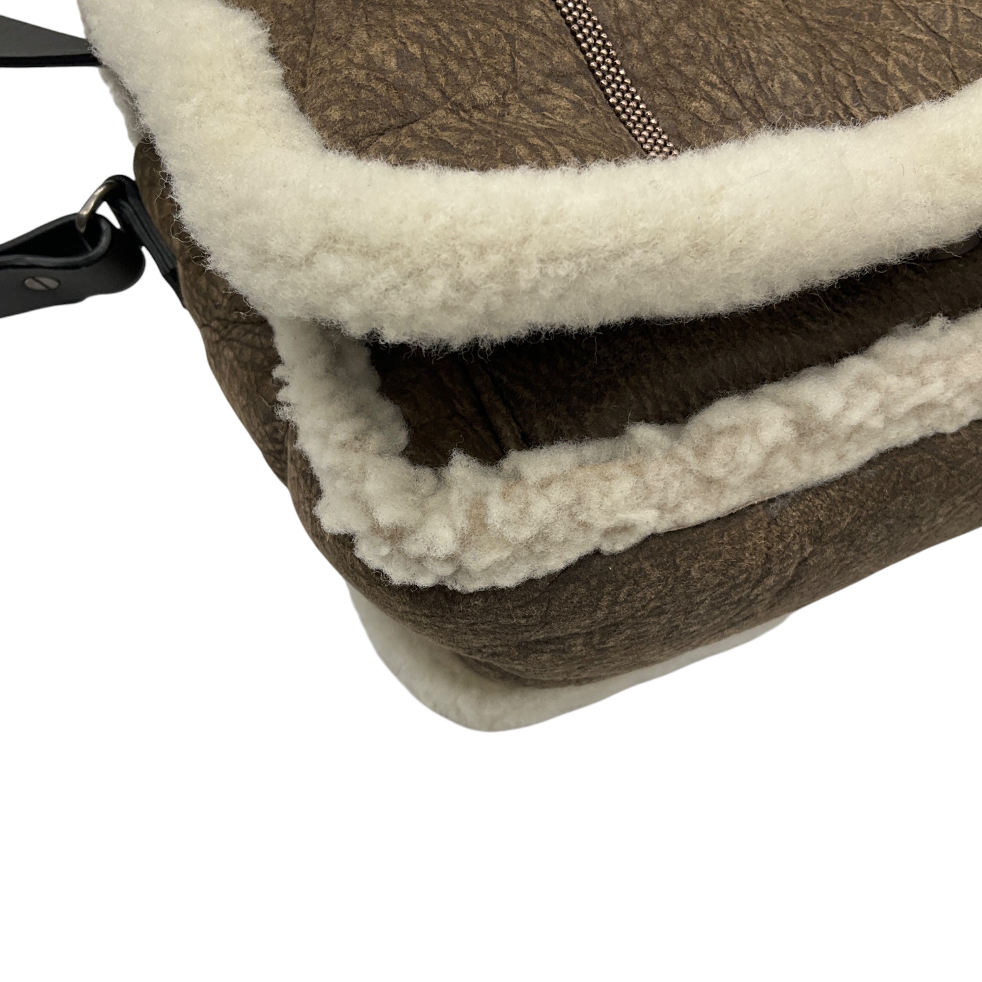 Brunello Cucinelli Brown / Cream Monili Bead Embellished Lamb Shearling Handbag