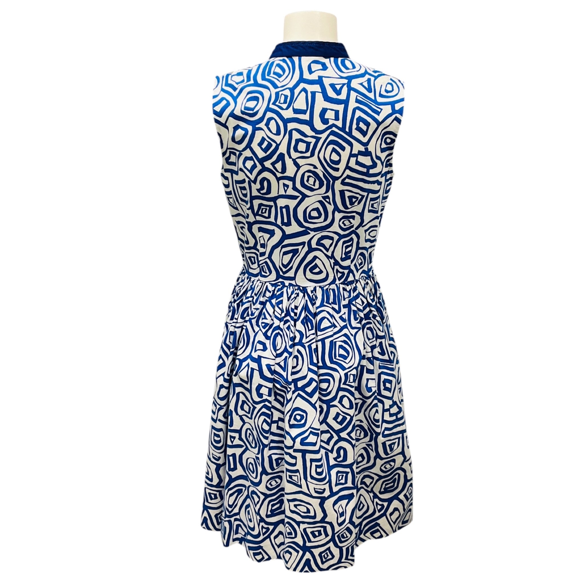 Oscar de la Renta Blue / White Printed Sleeveless Flared Dress