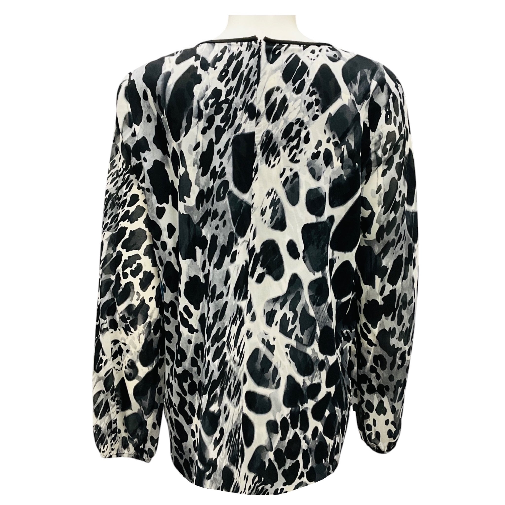 St. John Black / Cream Multi Printed Keyhole Faux Wrap Top