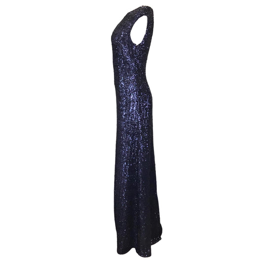 Michael Kors Collection Navy Blue Sequined Stretch Tulle One-Shoulder Gown / Formal Dress