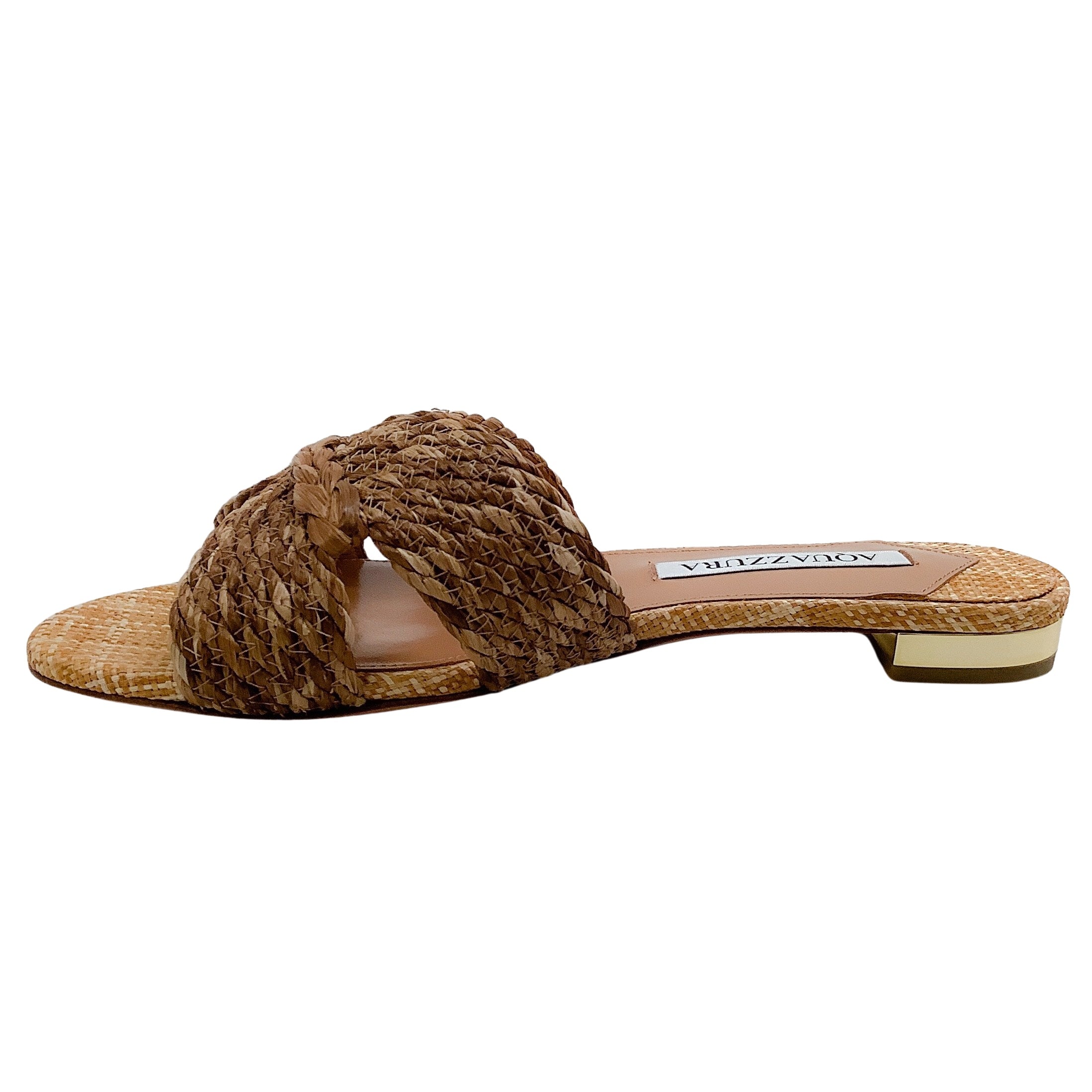 Aquazzura Natural Woven Raffia Rope Flat Sandals