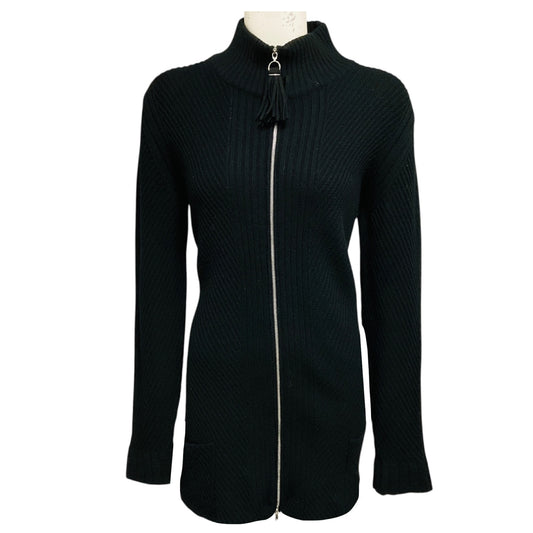 Rani Arabella Black Zip Front Cashmere Knit Sweater
