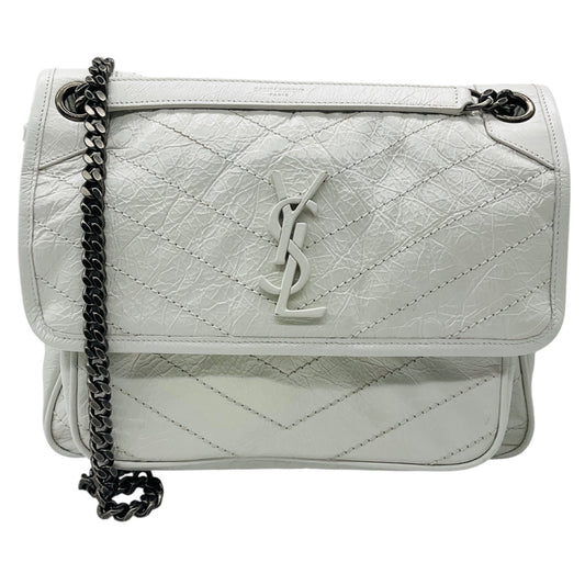 Saint Laurent White Medium Crinkled Calfskin Niki Shoulder Bag