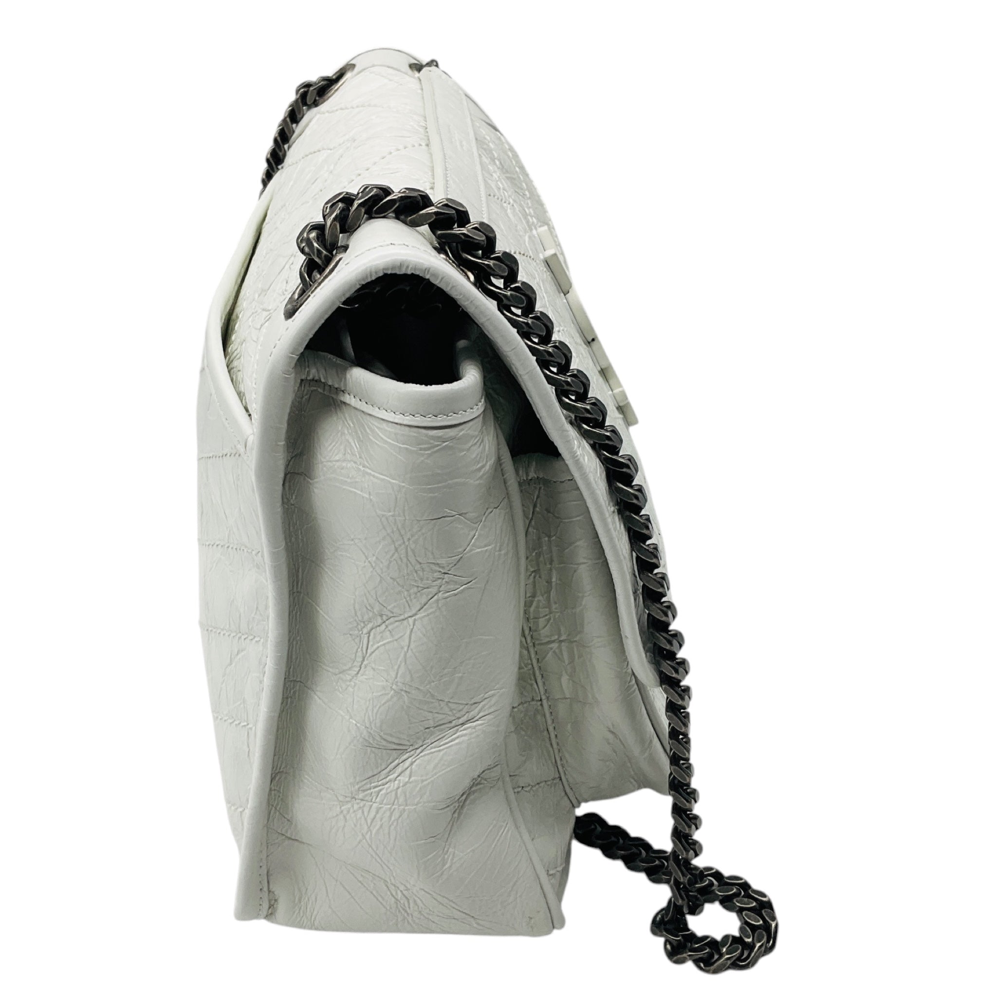 Saint Laurent White Medium Crinkled Calfskin Niki Shoulder Bag