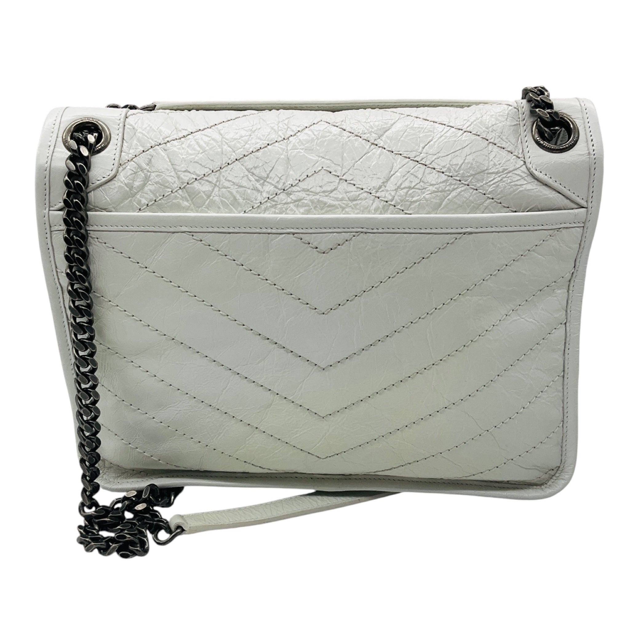 Saint Laurent White Medium Crinkled Calfskin Niki Shoulder Bag
