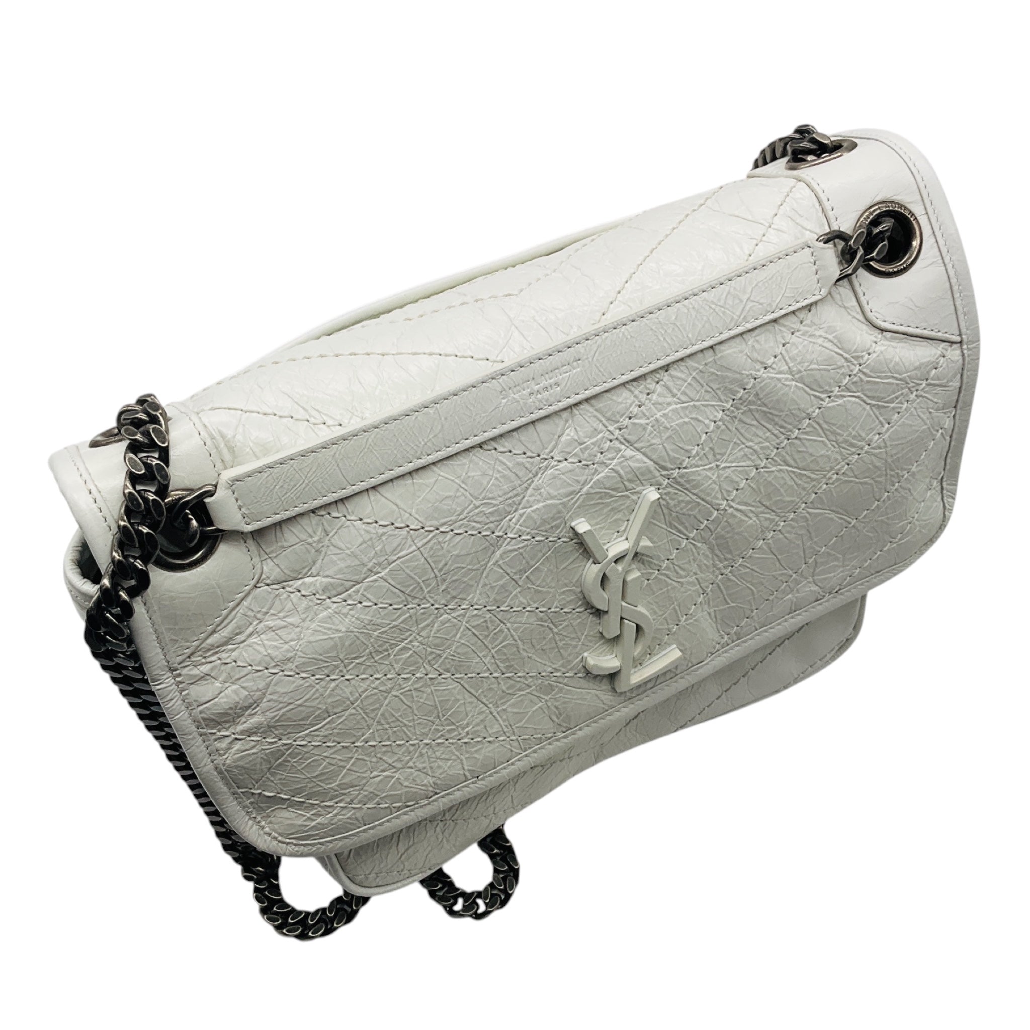 Saint Laurent White Medium Crinkled Calfskin Niki Shoulder Bag