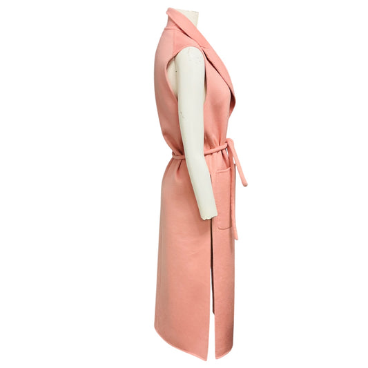 Adam Lippes Light Pink Mid Length Cashmere Vest with Tie