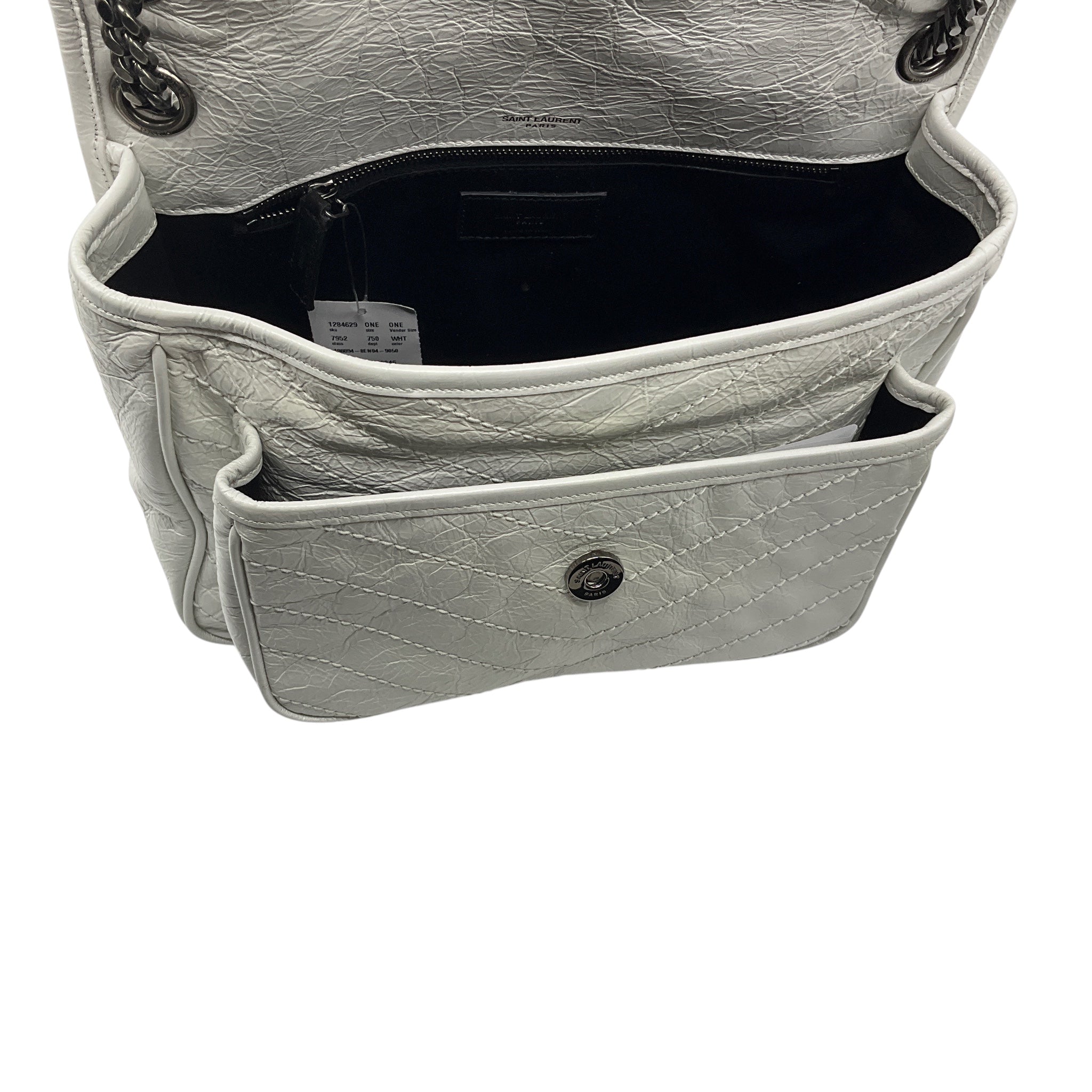 Saint Laurent White Medium Crinkled Calfskin Niki Shoulder Bag