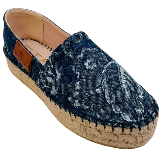 Etro Dark Blue Floral Denim Espadrilles