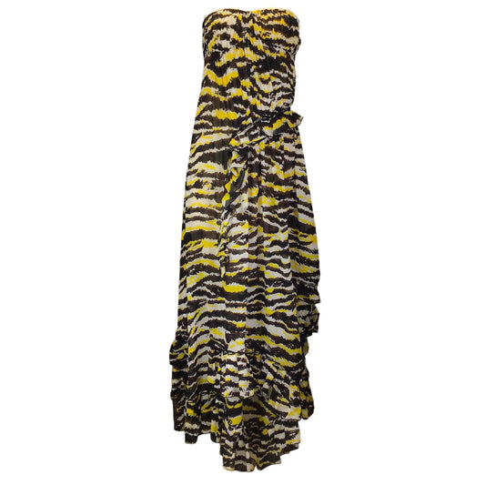 Missoni Black / White / Yellow Printed Ruffled Strapless Silk Maxi Dress