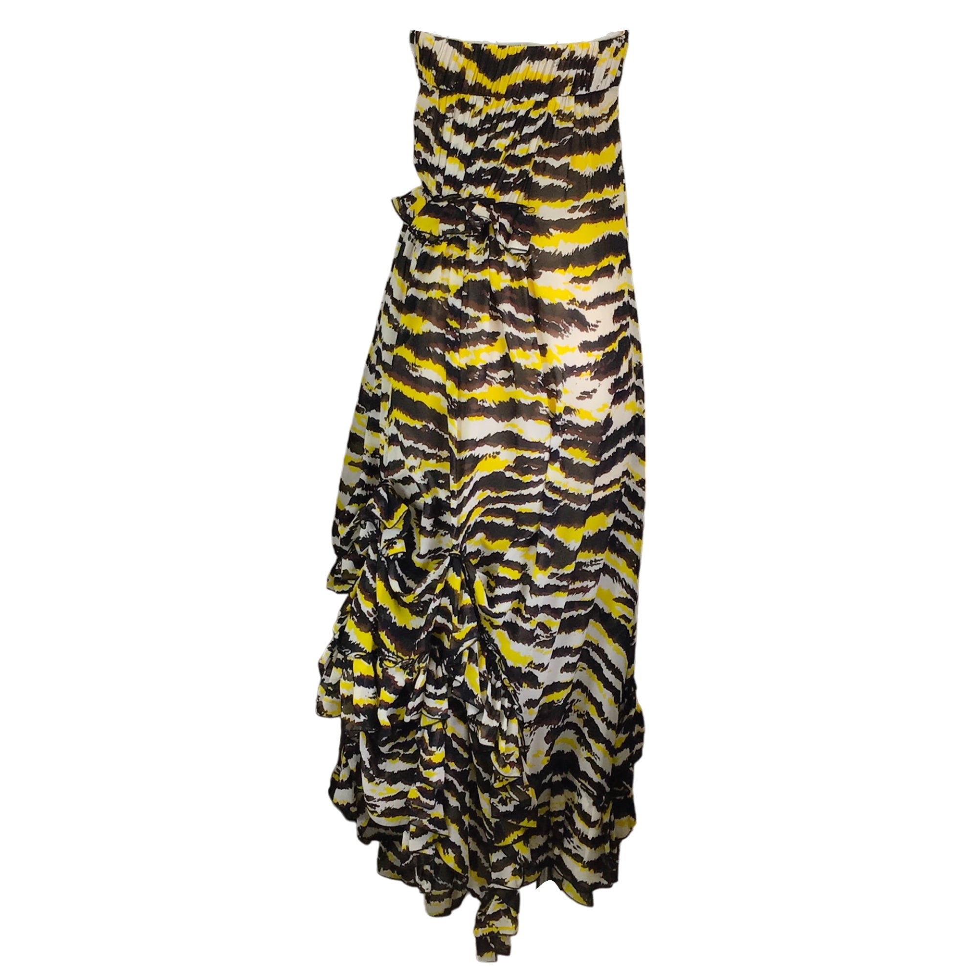Missoni Black / White / Yellow Printed Ruffled Strapless Silk Maxi Dress