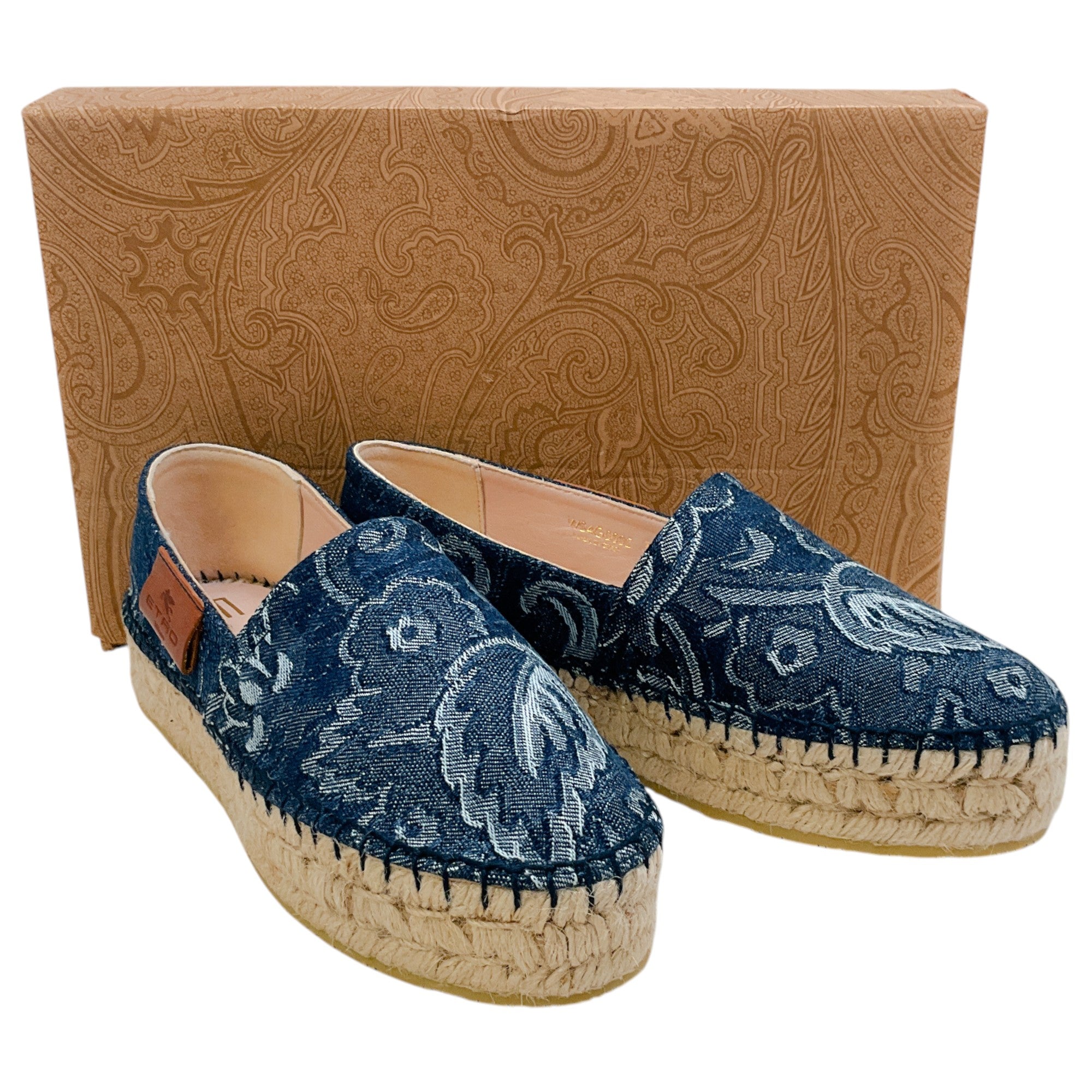 Etro Dark Blue Floral Denim Espadrilles