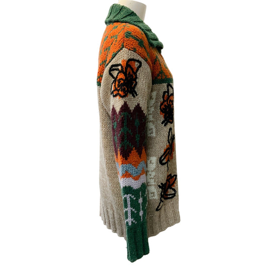 La DoubleJ Camel Multi Wool Embroidered Chalet Cardigan