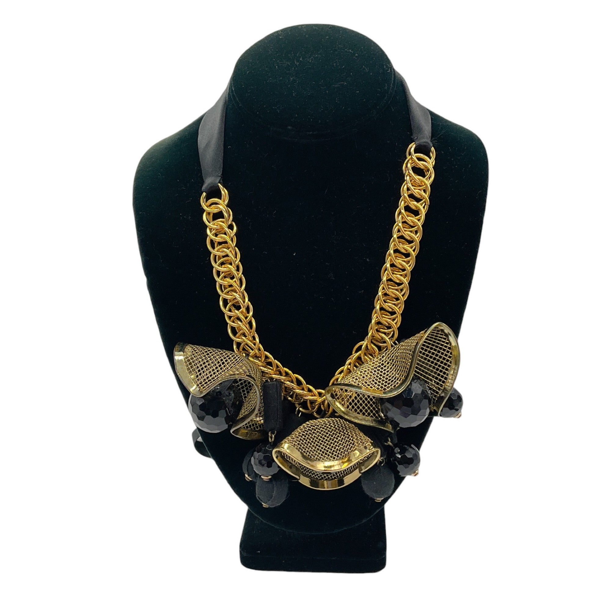 Marni Black / Gold Mesh Chainmail Ribbon Necklace