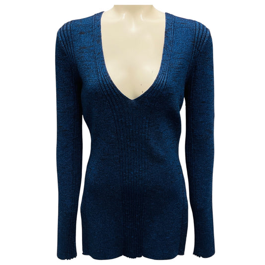 Proenza Schouler Blue Melange Rib V-Neck Top