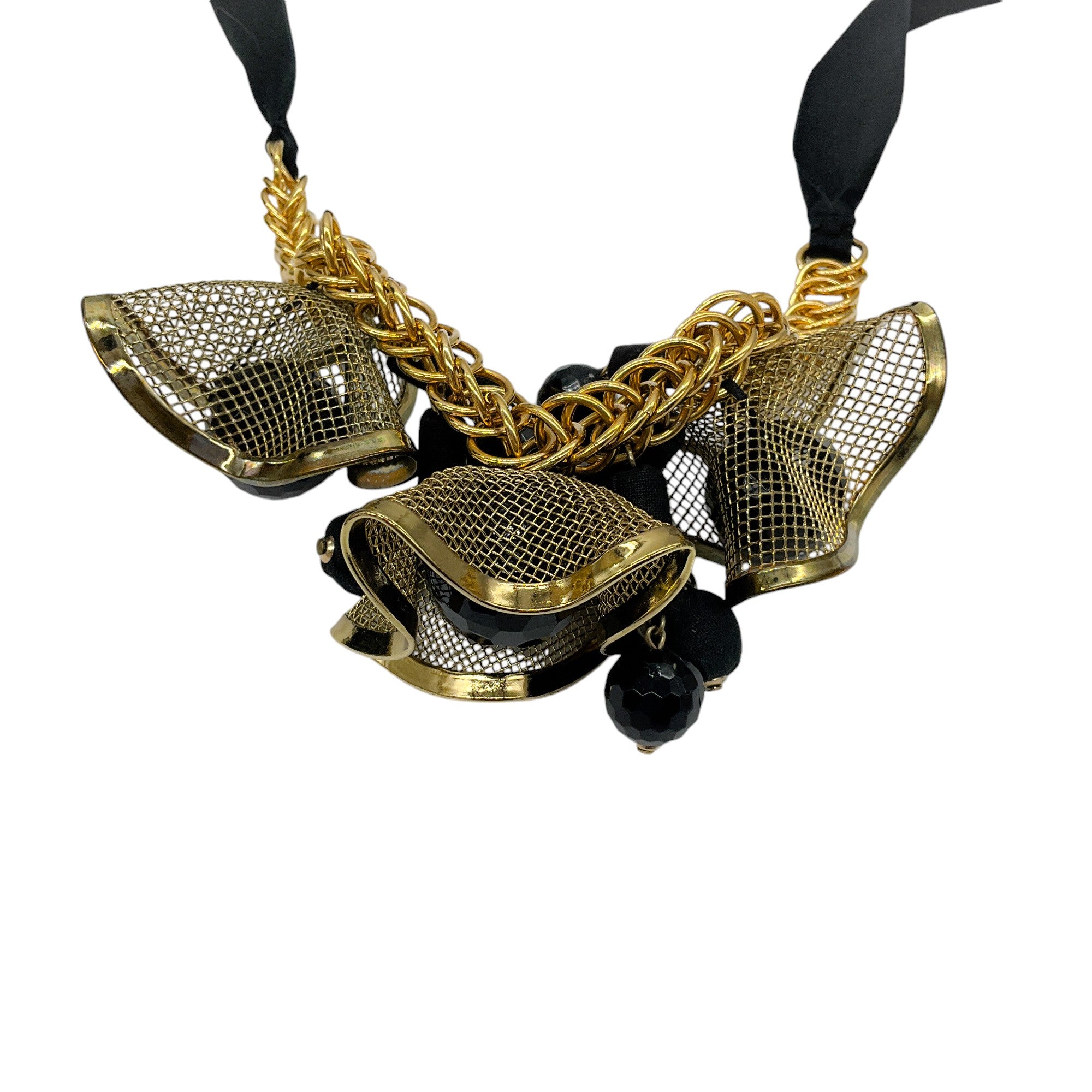 Marni Black / Gold Mesh Chainmail Ribbon Necklace