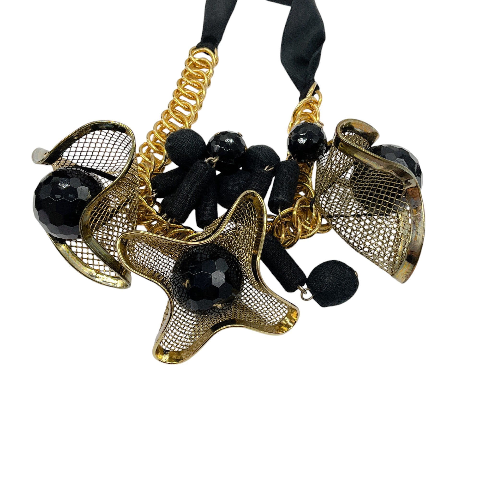 Marni Black / Gold Mesh Chainmail Ribbon Necklace