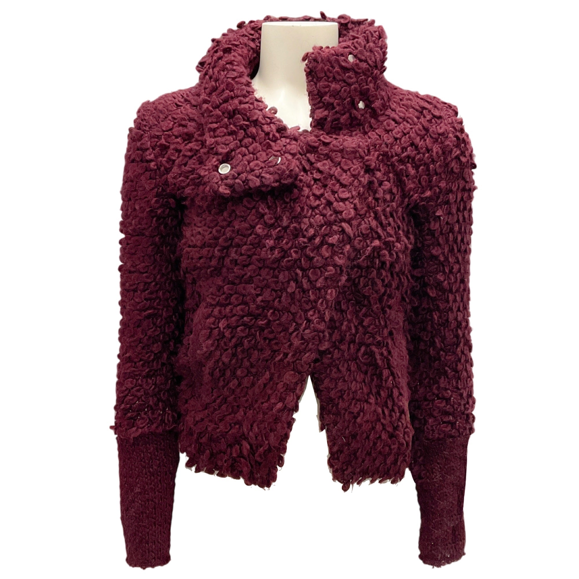 IRO Burgundy Caty Stand Collar Wrap Sweater Jacket