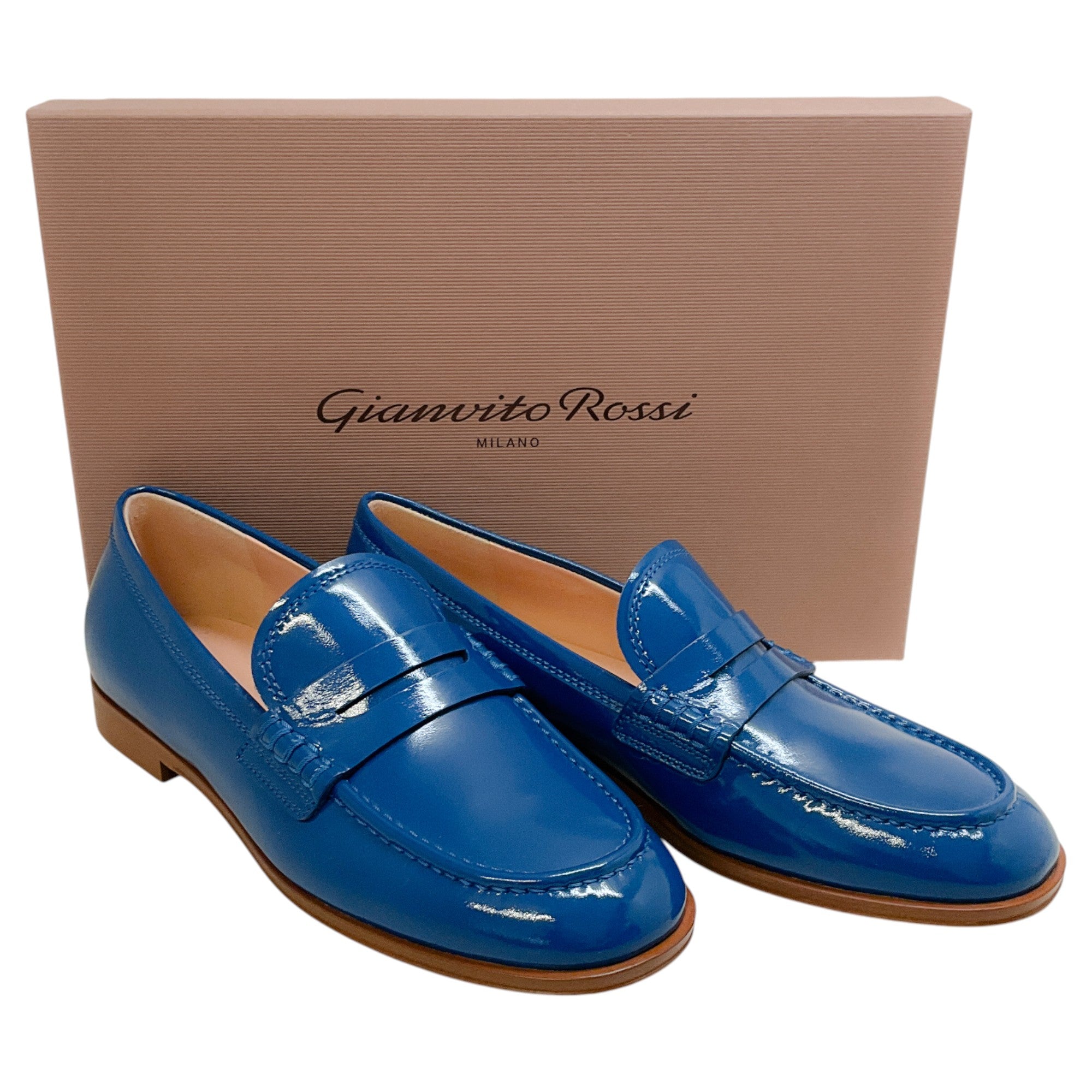 Gianvito Rossi Blue Patent Leather Georgie Loafers