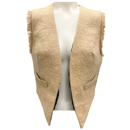 Brunello Cucinelli Tan Fringed Cropped Linen Vest with Monili