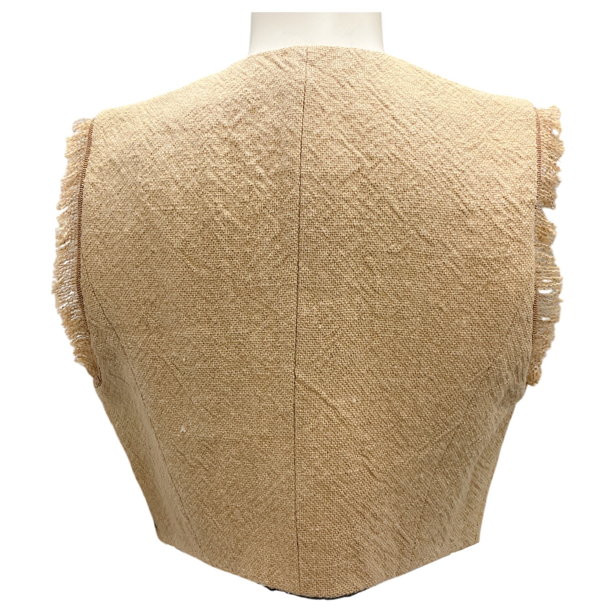 Brunello Cucinelli Tan Fringed Cropped Linen Vest with Monili
