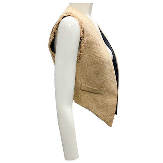 Brunello Cucinelli Tan Fringed Cropped Linen Vest with Monili