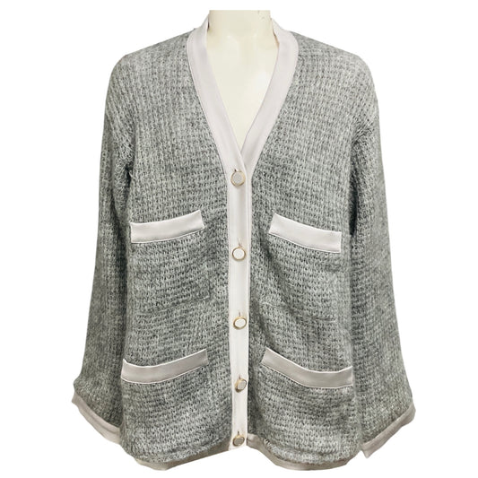 forte_forte Grey Grigio Melange Waffle Knit Pocket Cardigan Sweater