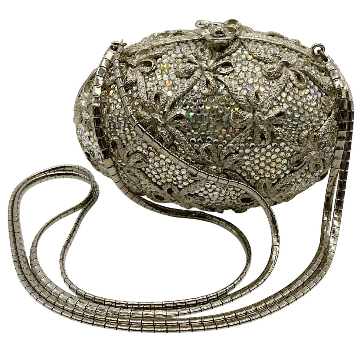 Judith Leiber Silver Crystal Faberge Egg Minaudiere
