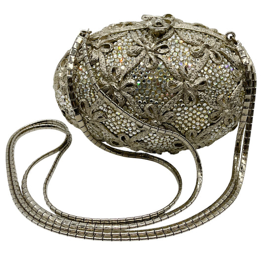 Judith Leiber Silver Crystal Faberge Egg Minaudiere
