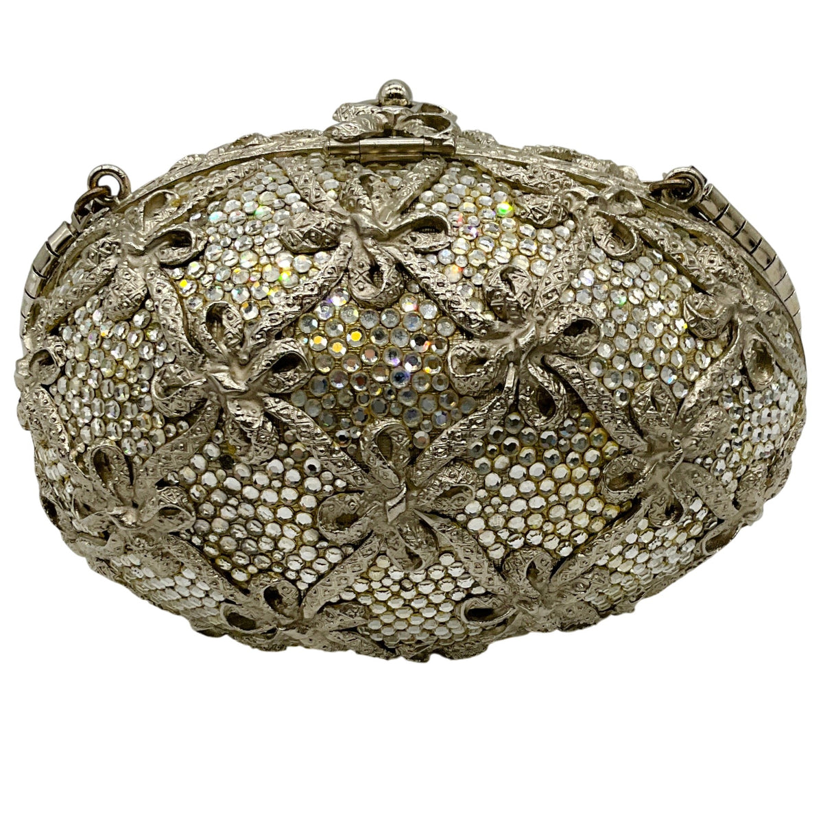 Judith Leiber Silver Crystal Faberge Egg Minaudiere