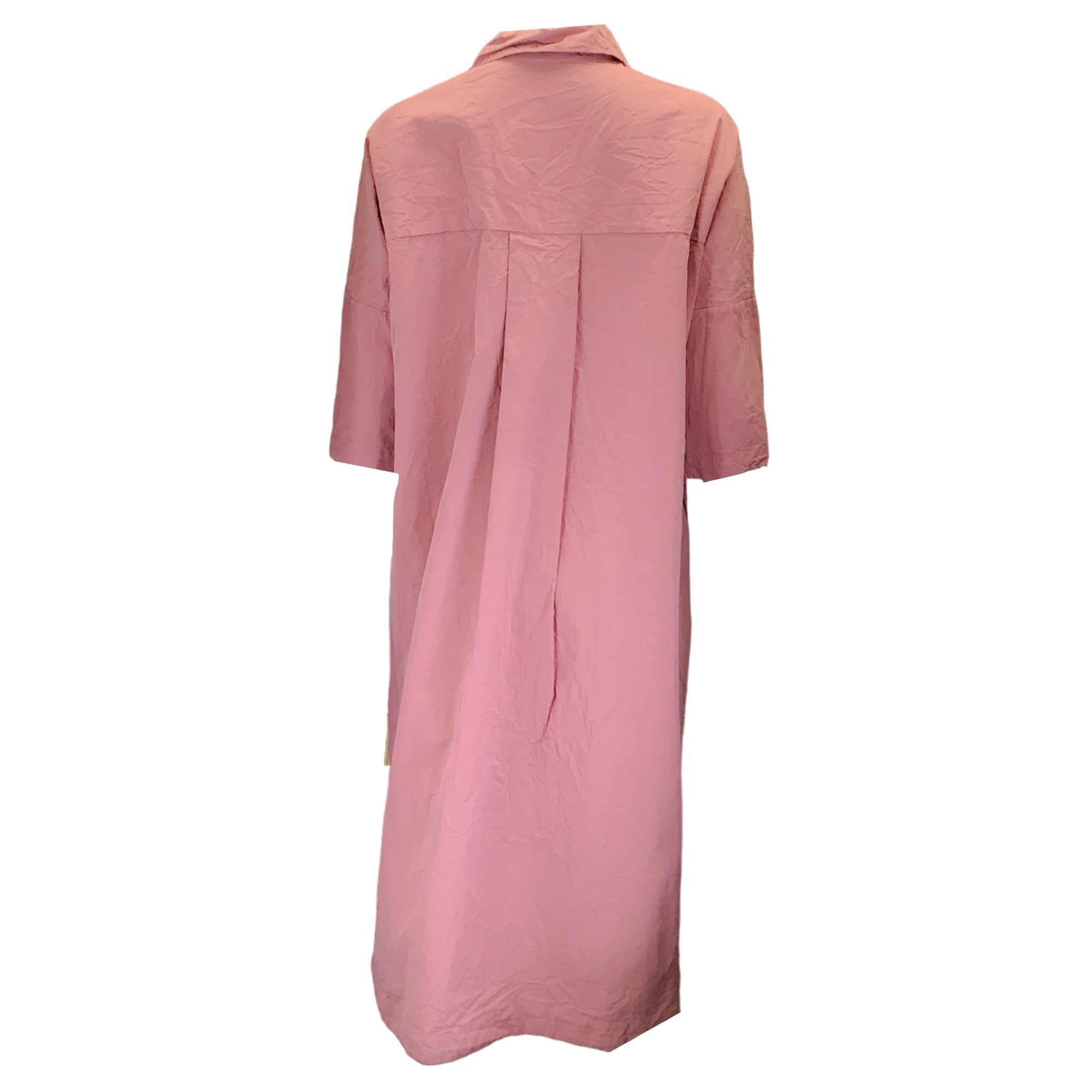 Casey Casey Pink Crinkled Oversized Button-Front Midi Dress