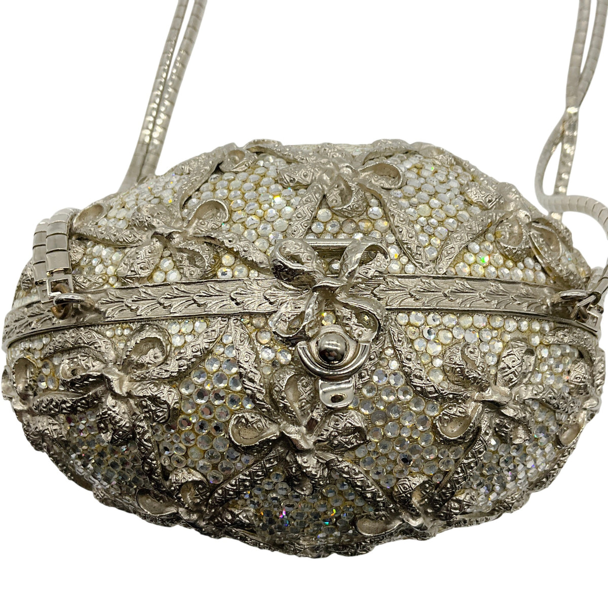 Judith Leiber Silver Crystal Faberge Egg Minaudiere
