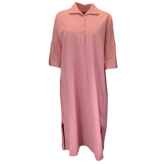 Casey Casey Pink Crinkled Oversized Button-Front Midi Dress