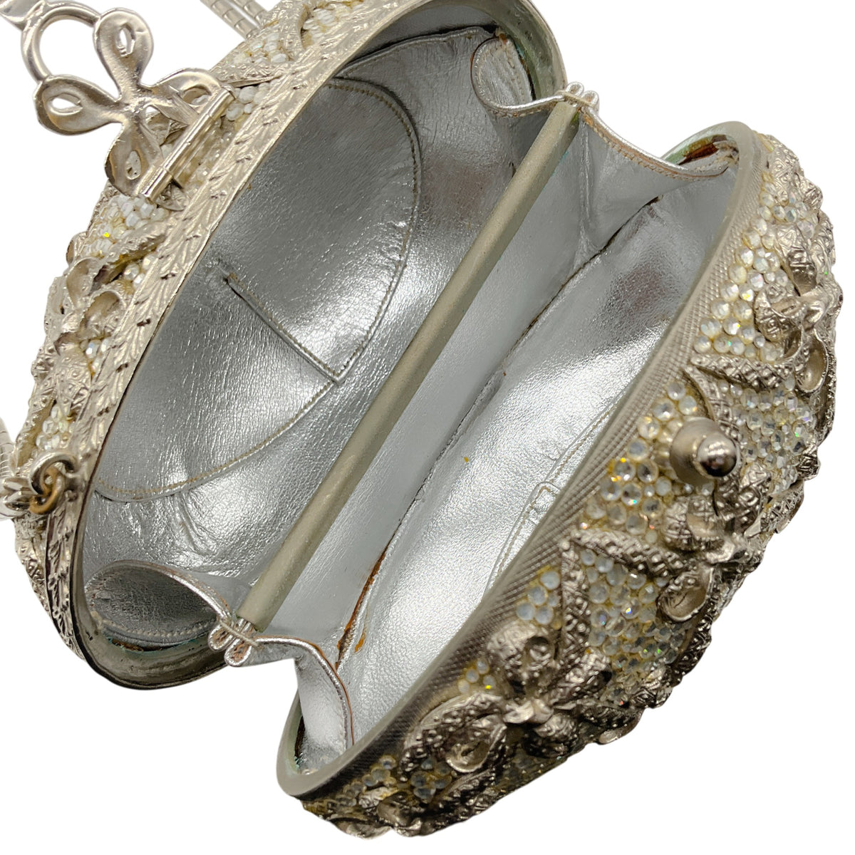 Judith Leiber Silver Crystal Faberge Egg Minaudiere