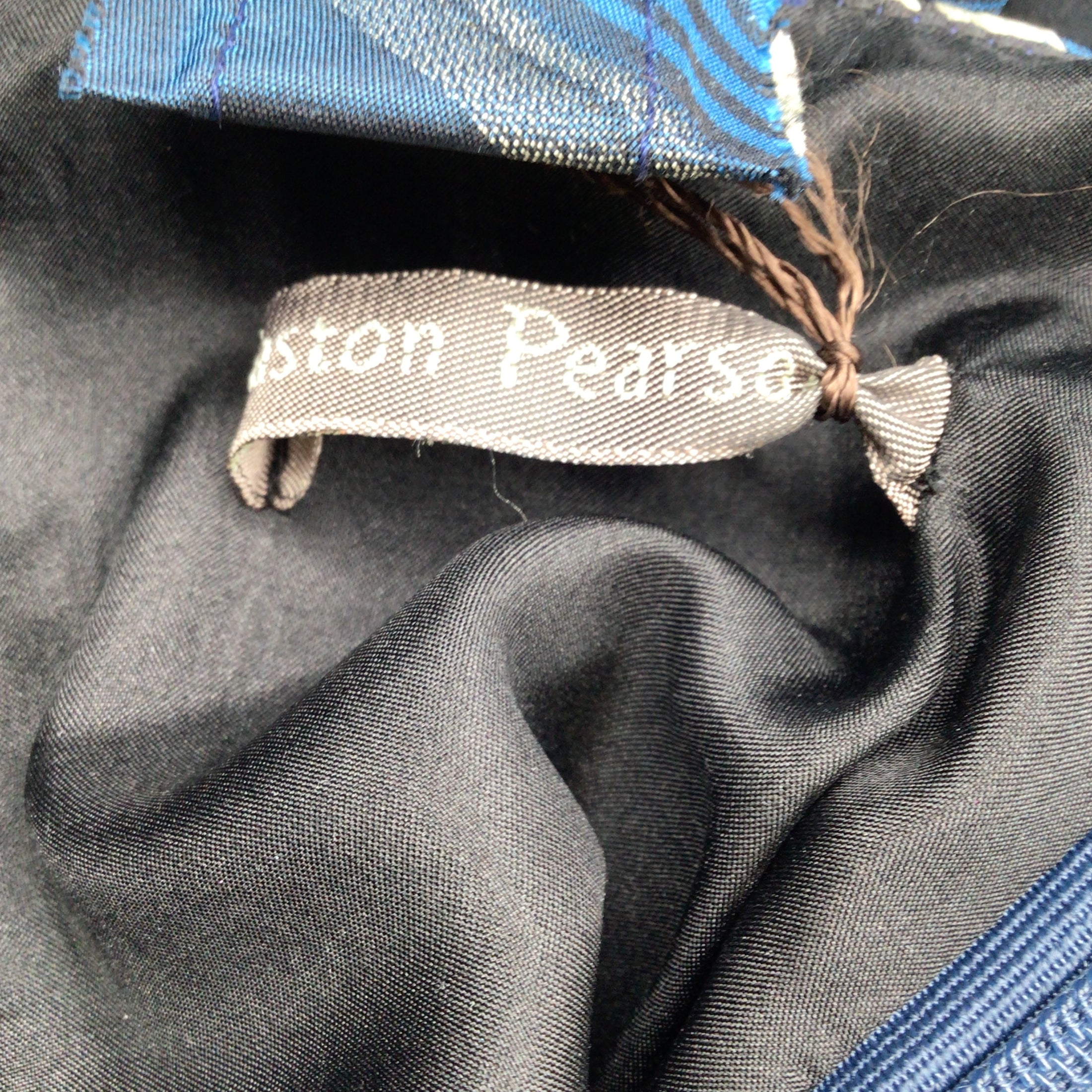 Easton Pearson Teal / Black Striped Belted Silk Dress