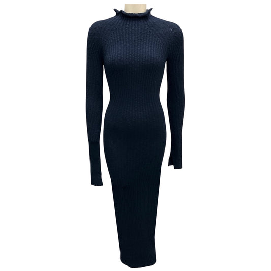 Acne Studios Navy Blue Kennice Long Sleeved Ribbed Knit Midi Dress