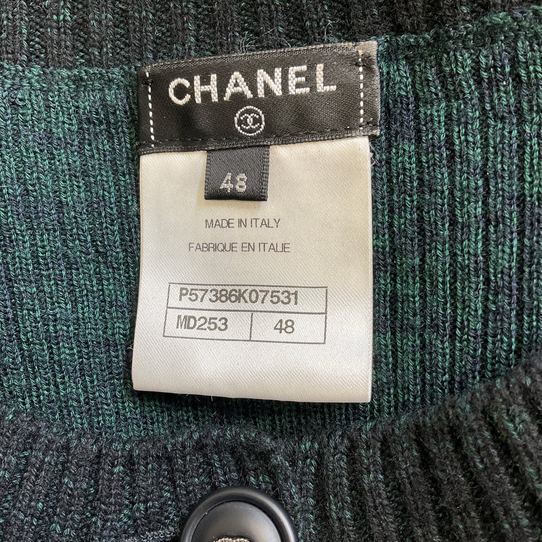 Chanel Dark Green Wool and Cashmere Knit Cardigan Sweater