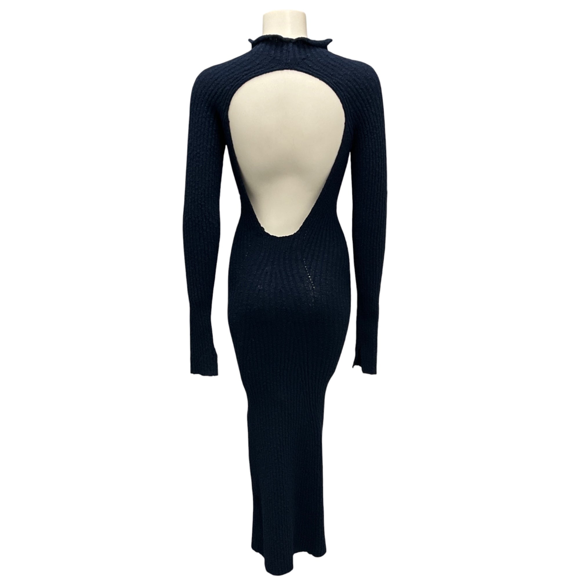 Acne Studios Navy Blue Kennice Long Sleeved Ribbed Knit Midi Dress