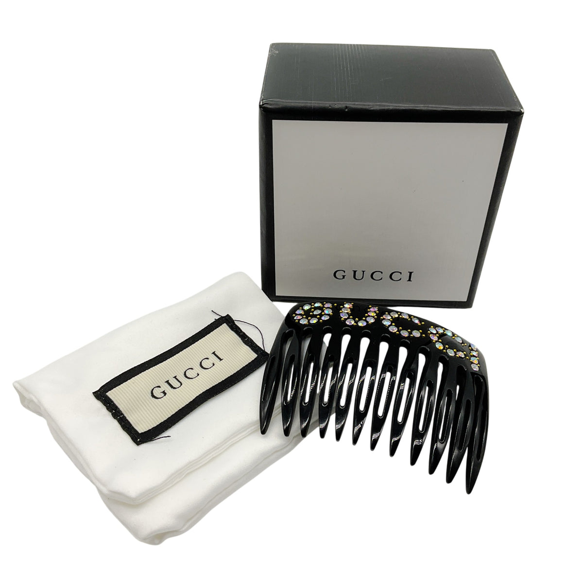 Gucci Black Crystal Embellished Resin Hair Comb
