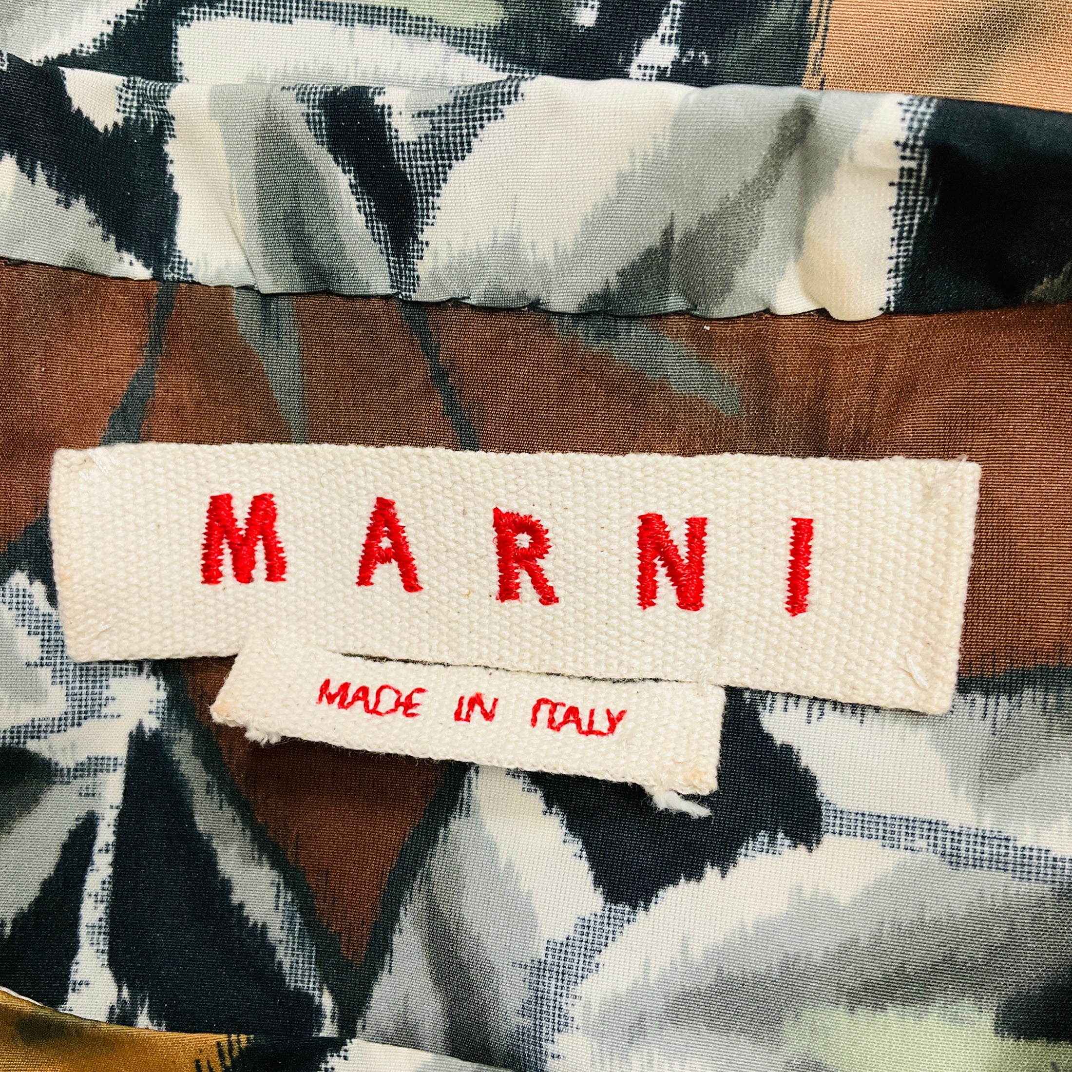 Marni Green / Brown Tie-Neck Leaf Print Sleeveless Top