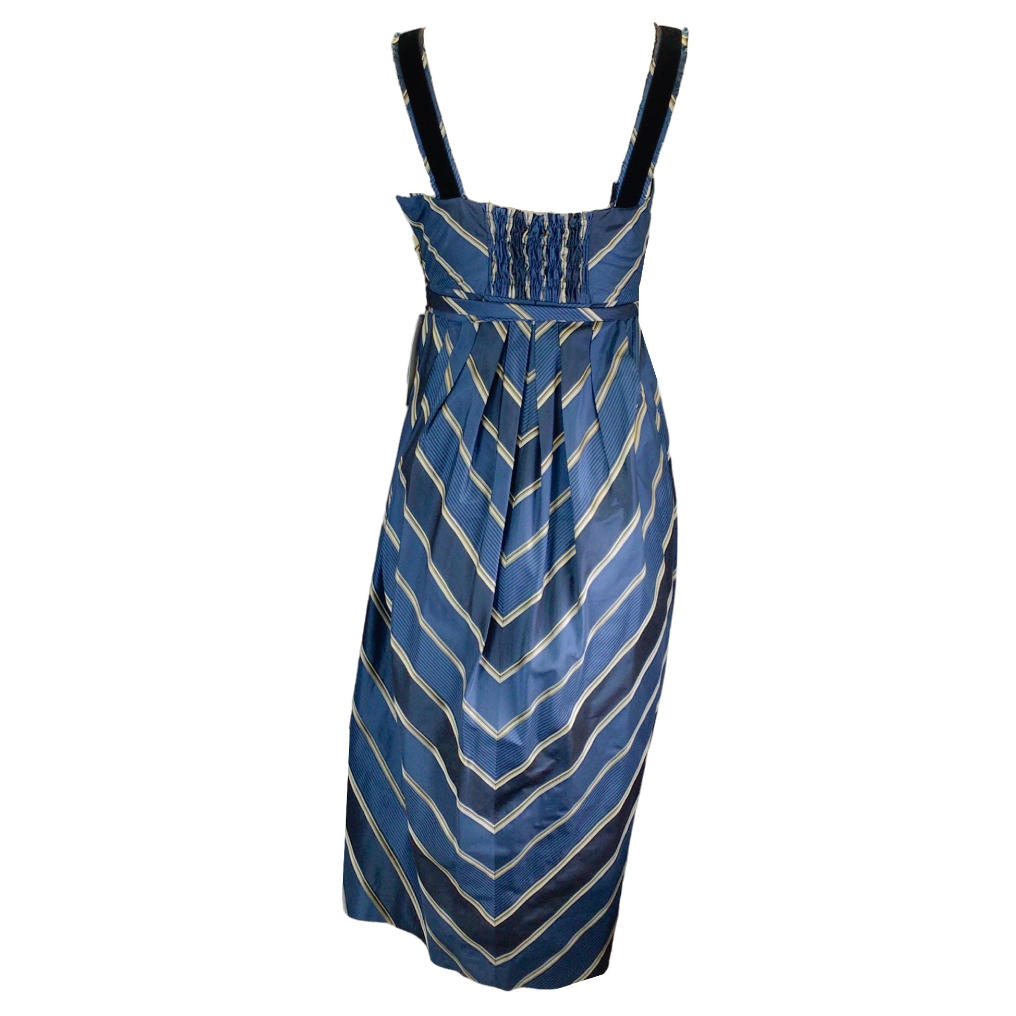 Easton Pearson Teal / Black Striped Belted Silk Dress