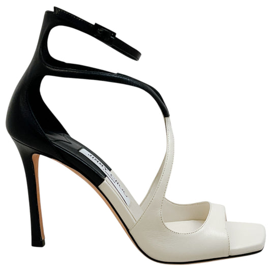 Jimmy Choo Latte / Black Leather Azia 95 Sandals