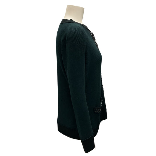 Chanel Dark Green Wool and Cashmere Knit Cardigan Sweater