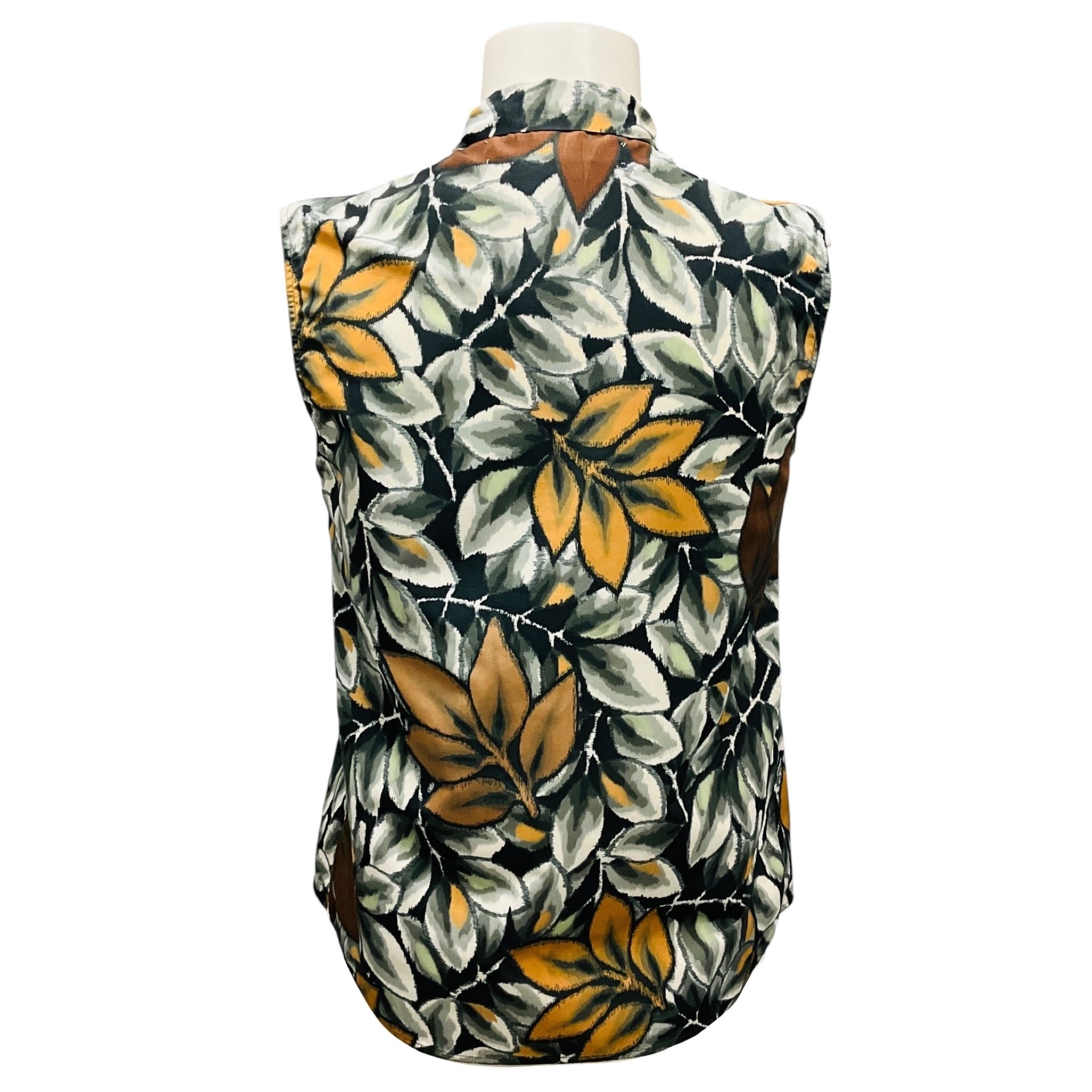 Marni Green / Brown Tie-Neck Leaf Print Sleeveless Top