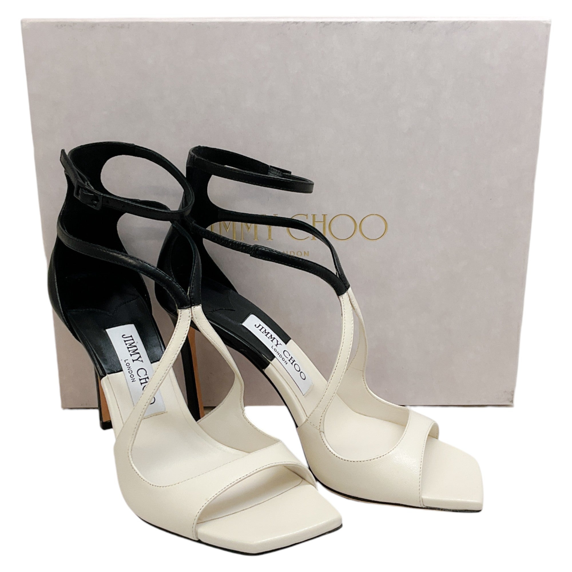 Jimmy Choo Latte / Black Leather Azia 95 Sandals