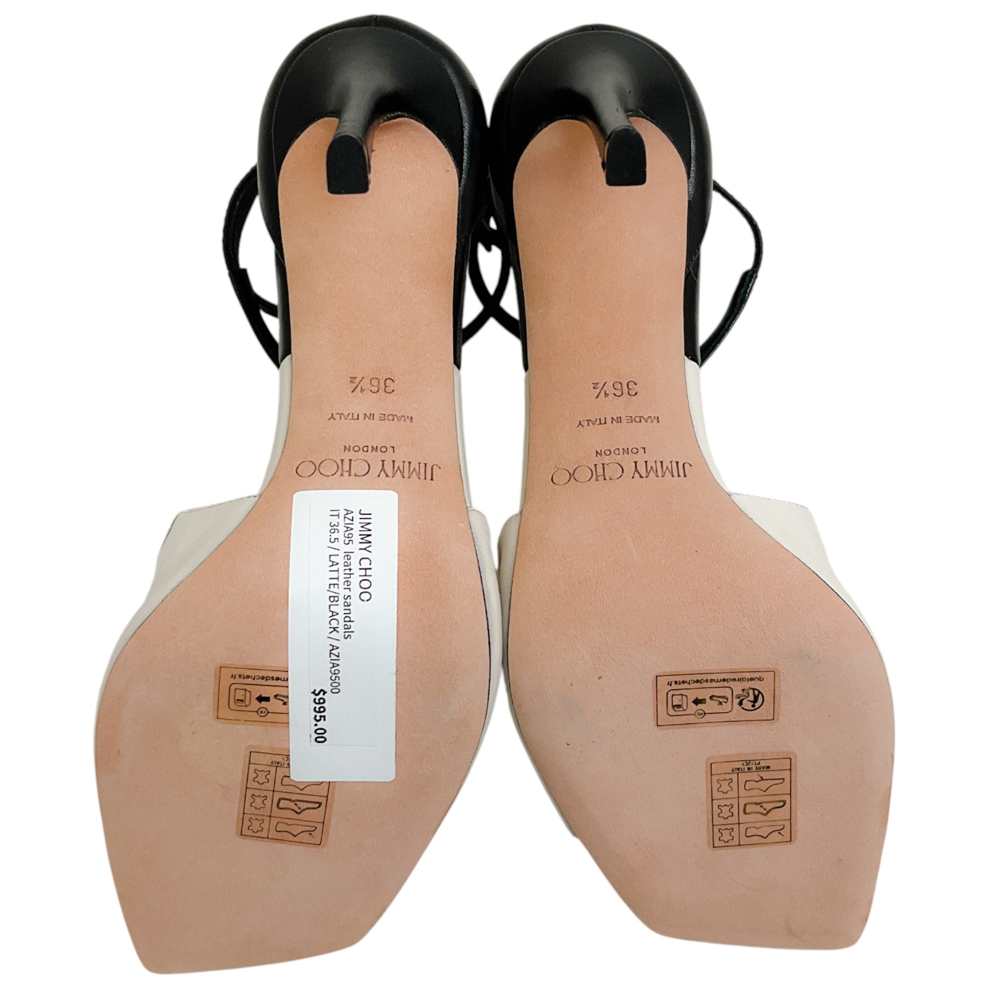 Jimmy Choo Latte / Black Leather Azia 95 Sandals